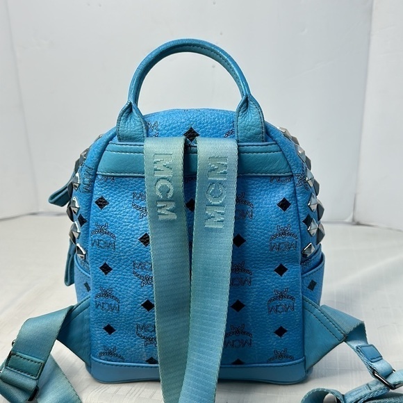 MCM Womens Backpack Blue leather Visetos Logo Studded w/COA - Picture 3 of 13